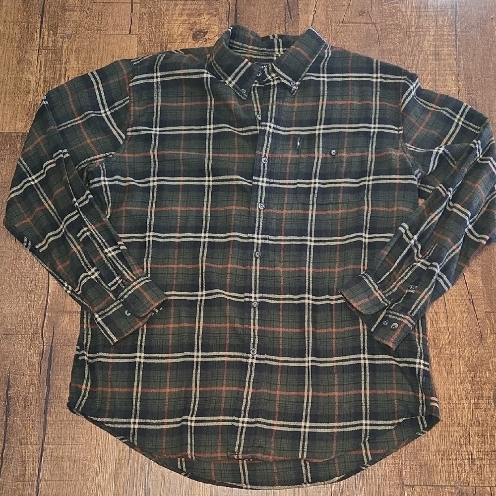 G.H. Bass Green Black Plaid Shirt Classic Casual Everyday Button Down XL